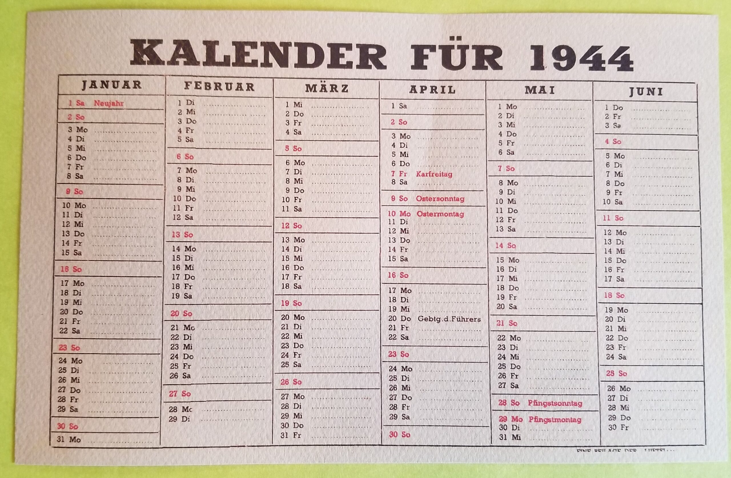 German Army Calendar
